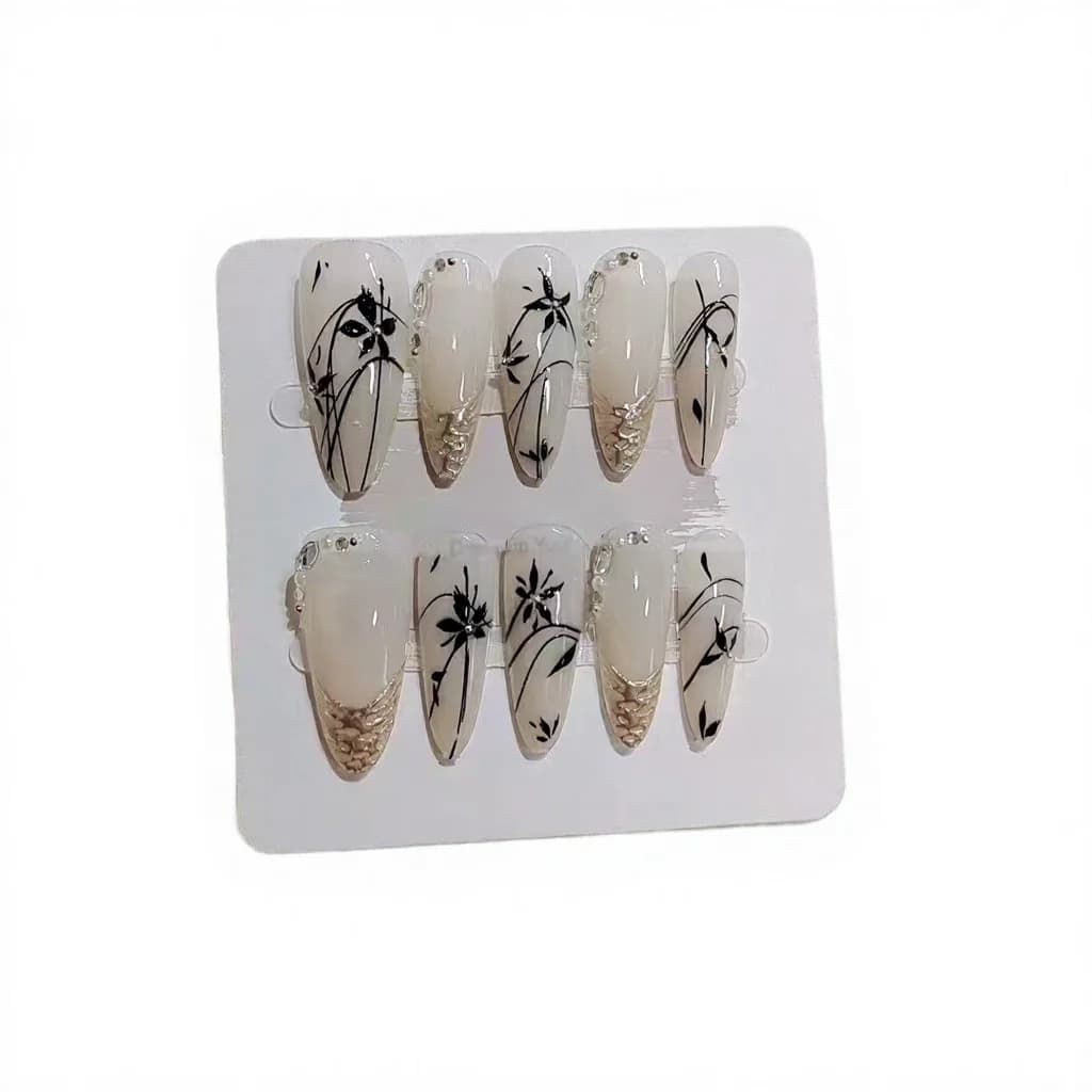 Uñas Postizas Alargadas Almendra Bambú Cromado, 10 Piezas