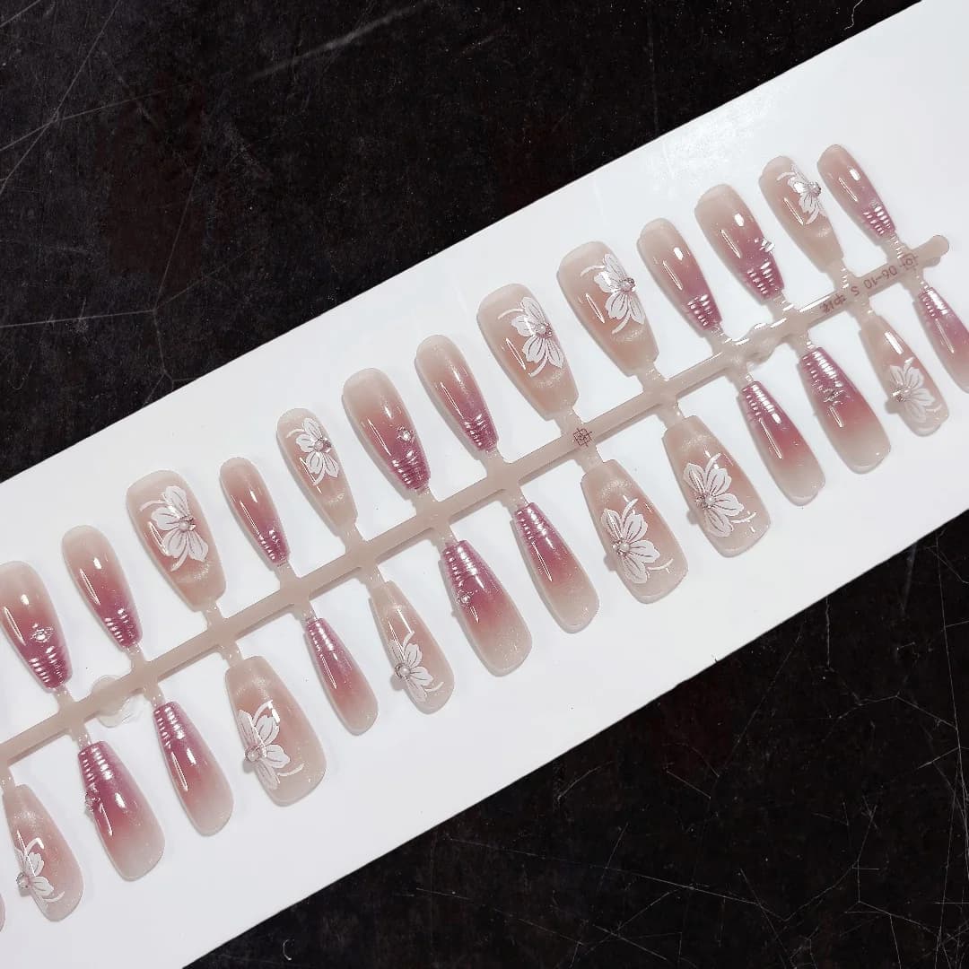 Uñas Postizas Diseño Ojo de Gato, Floral y Perla, 30 Piezas