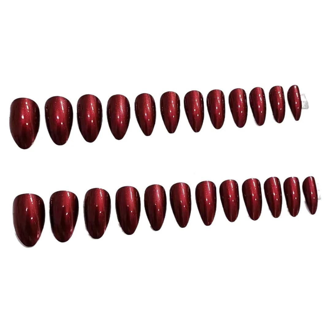 Uñas Postizas Rojas Perladas Largas Stiletto Color Sólido