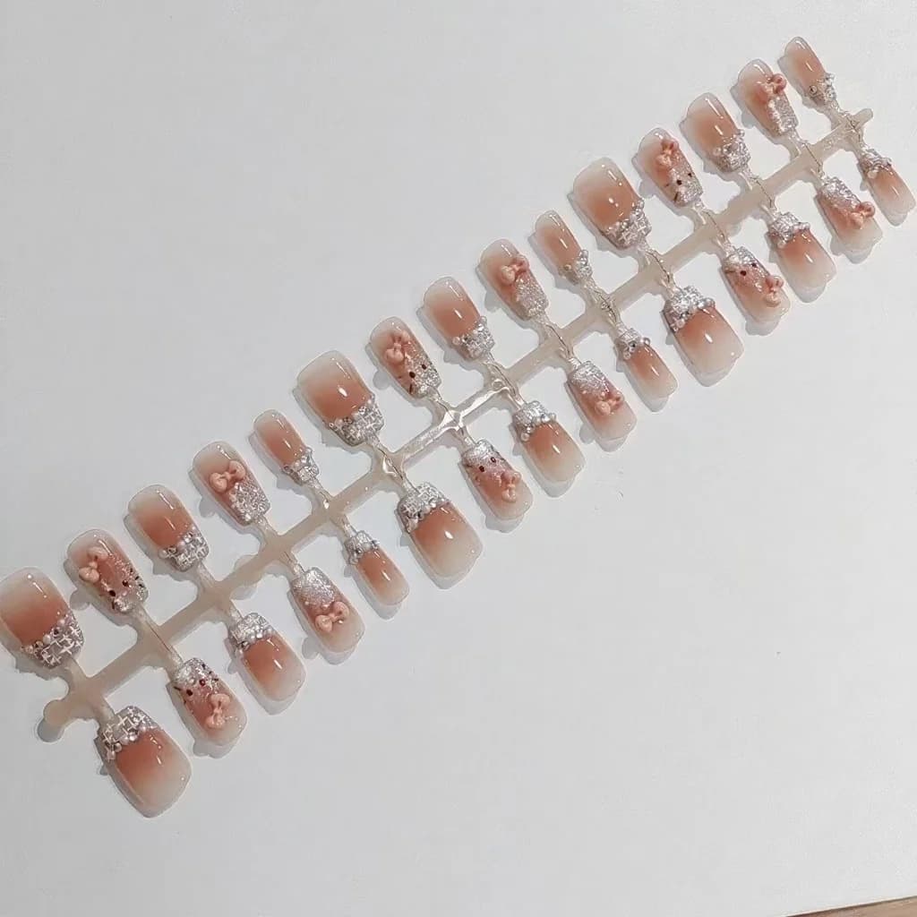 Uñas Postizas Cuadradas Cortas con Diseño de Gato Lindo 30 Piezas