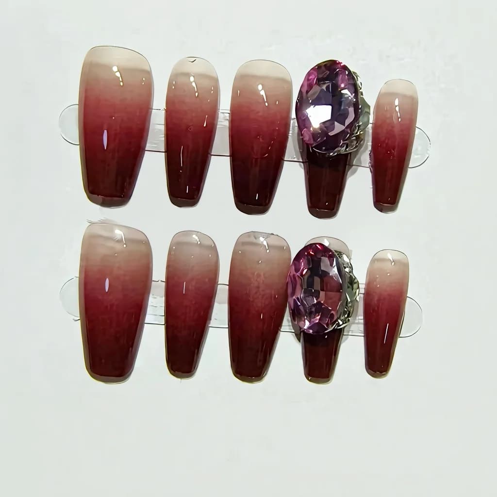 Uñas Postizas Rojo Cinabrio Degradado Coffin Mediano