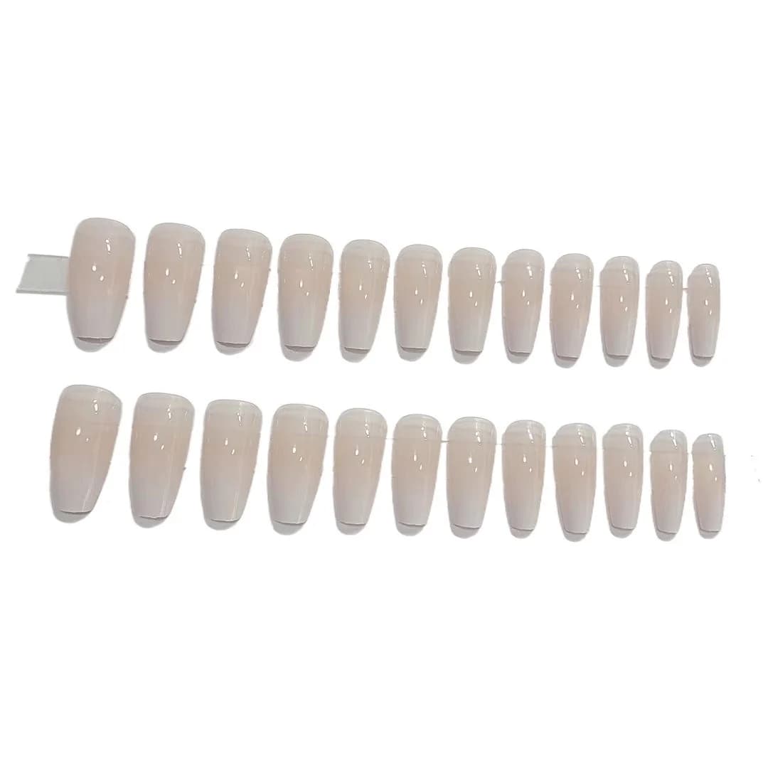 Uñas Postizas Degradado Blanco Lechoso Forma Coffin Larga Estilo Francés