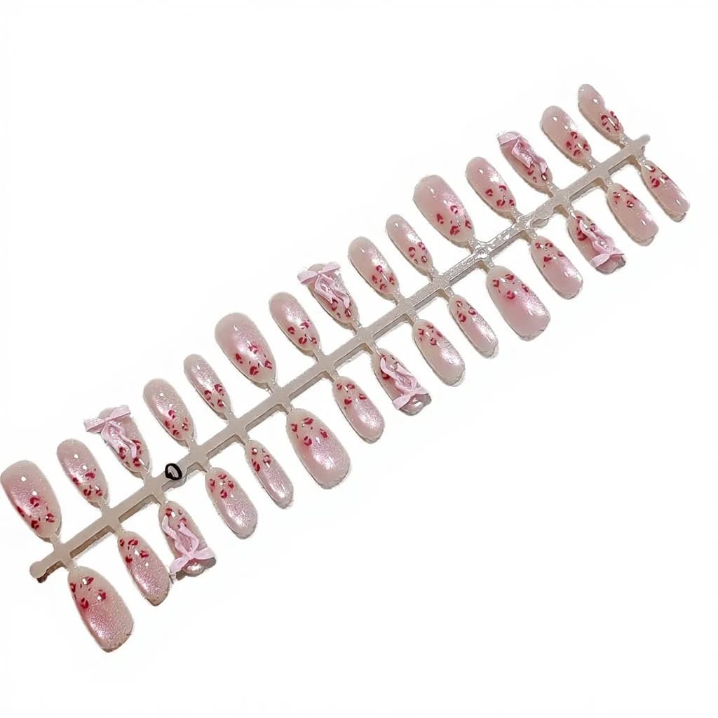 Uñas Postizas Ojo de Gato Leopardo Rosa, Forma Ovalada Mediana