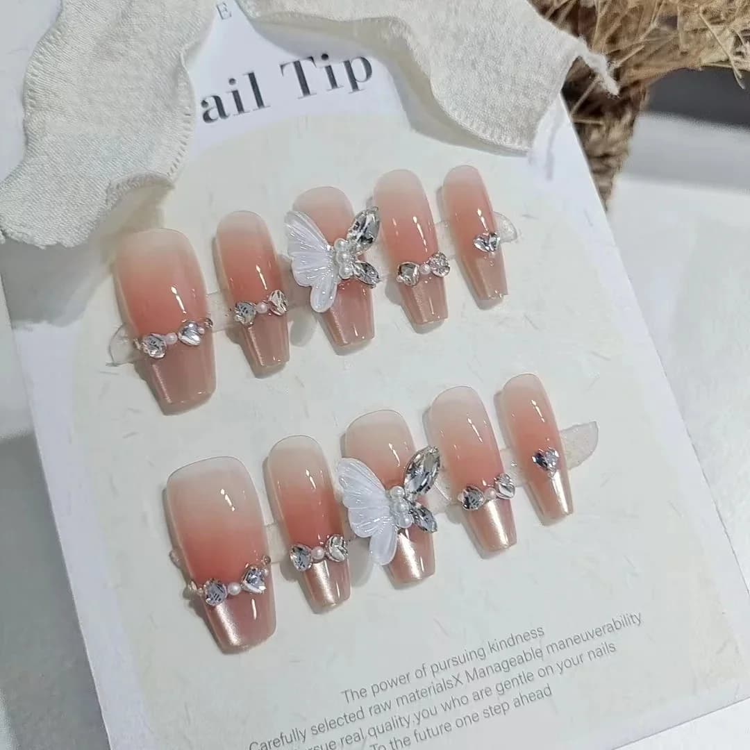 Uñas Postizas Ojo de Gato Alas de Ángel Diseño Mariposa 30 Unidades