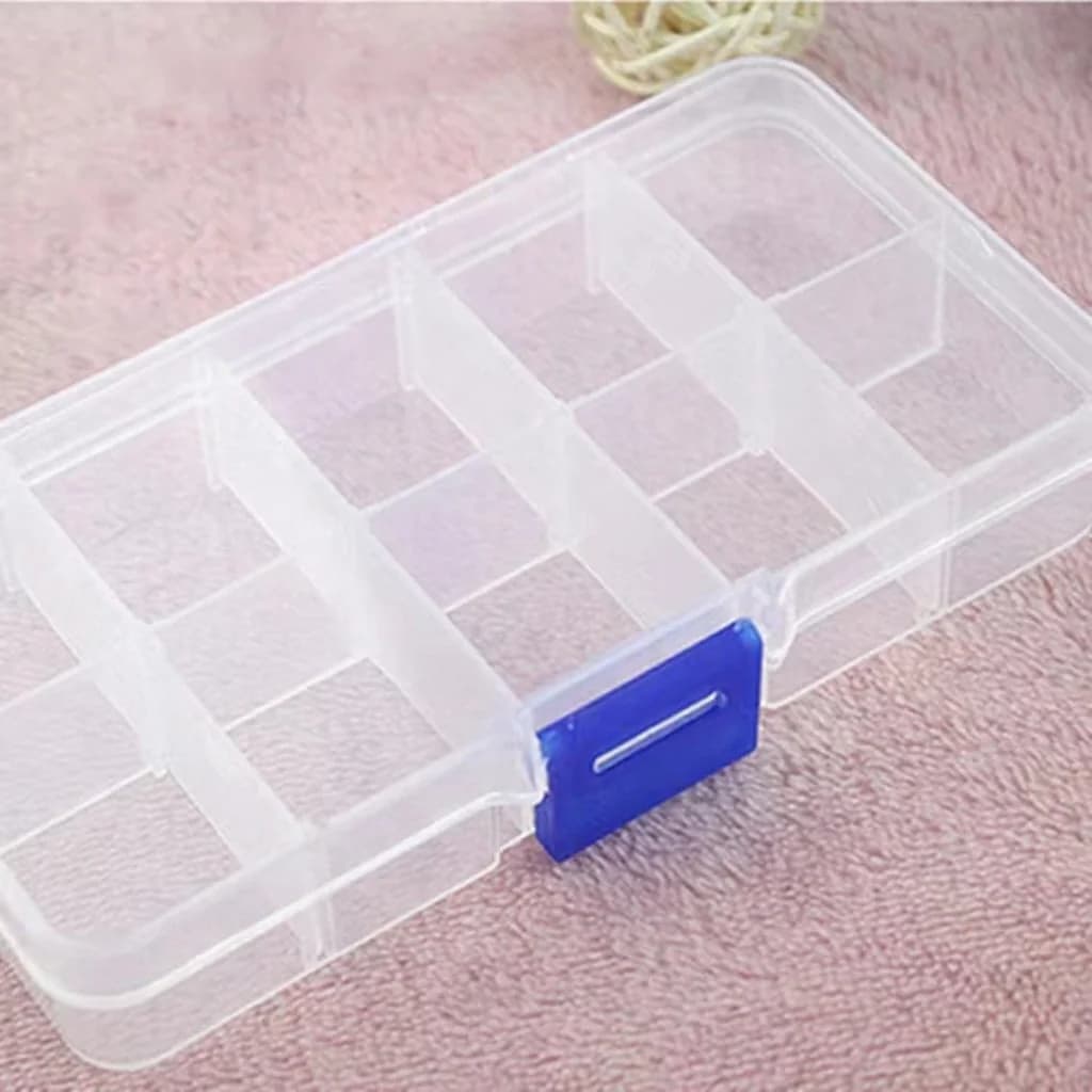 Caja de almacenamiento de plástico transparente de 10 compartimentos para gemas y herramientas de nail art