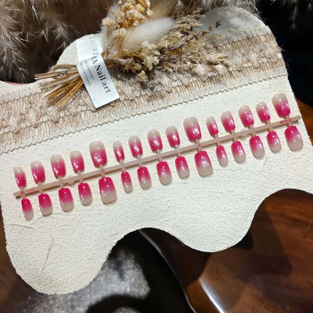 Uñas Postizas Ojo de Gato Degradado Rosa Palo Forma Bailarina Corta