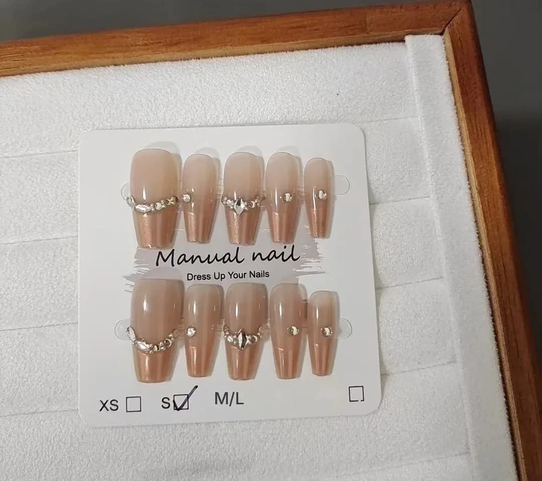 Uñas Postizas Punta Francesa con Estrases, 10 Piezas