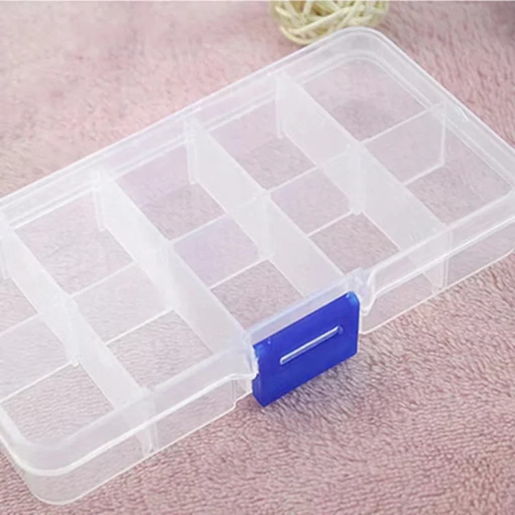 Caja de almacenamiento de plástico transparente de 10 compartimentos para gemas y herramientas de nail art