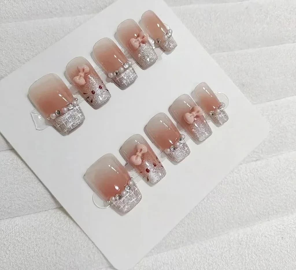 Uñas Postizas Cortas Cuadradas Diseño Dibujos Animados de Gato 30 Piezas