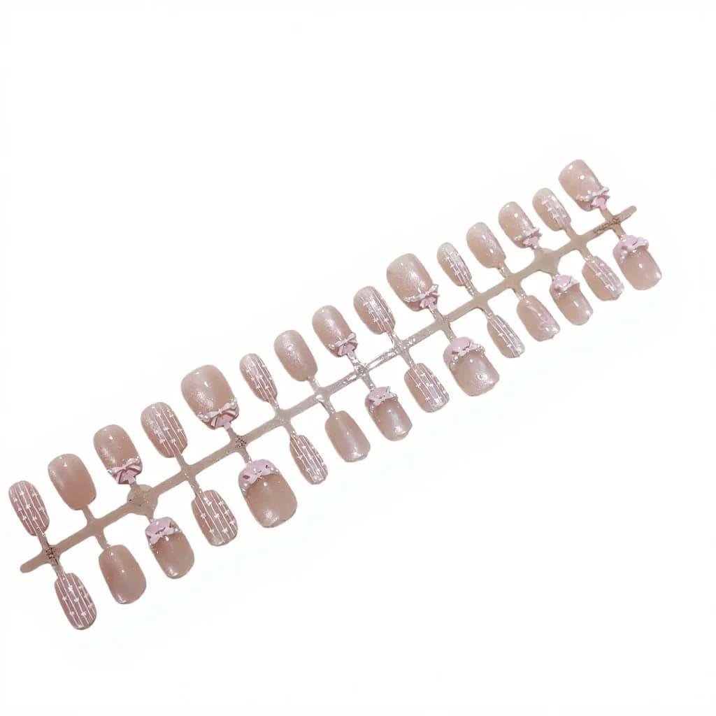 Set de Manicura Uñas Postizas Ballet Dream, Lazo Rosa, Ojo de Gato y Purpurina