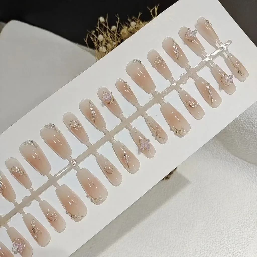 Uñas Postizas 3D con Mariposas, 30 Piezas, Reutilizables