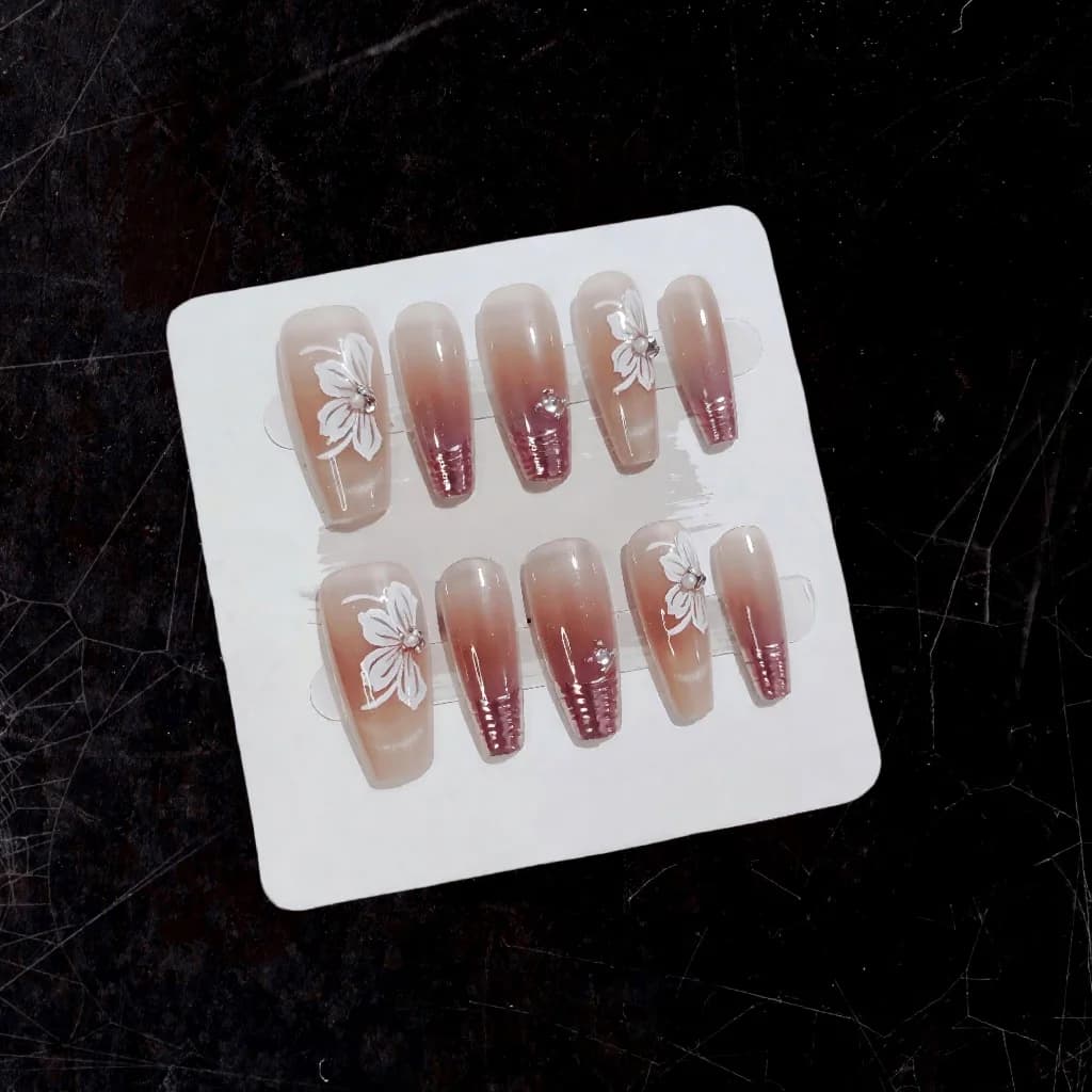 Uñas Postizas Diseño Ojo de Gato, Floral y Perla, 30 Piezas