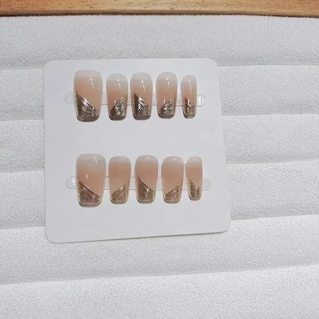 Uñas Postizas Punta Francesa Diagonal Cuadradas Cortas 10 Piezas