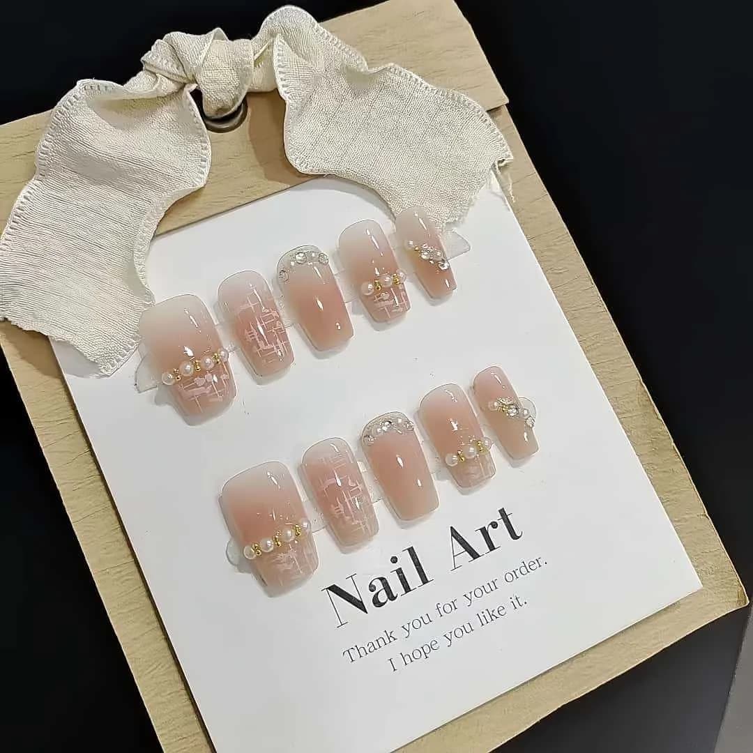 Uñas Postizas Cuadradas Cortas Estilo Dulce, Juego de Manicura de 30 Piezas