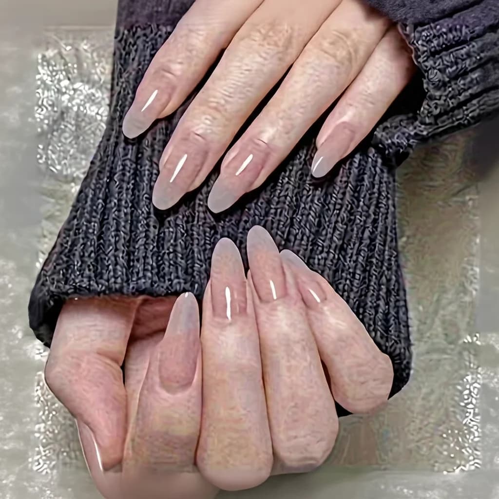 Uñas Postizas Trapecio Brillantes Cortas Color Sólido 24 Piezas en Caja