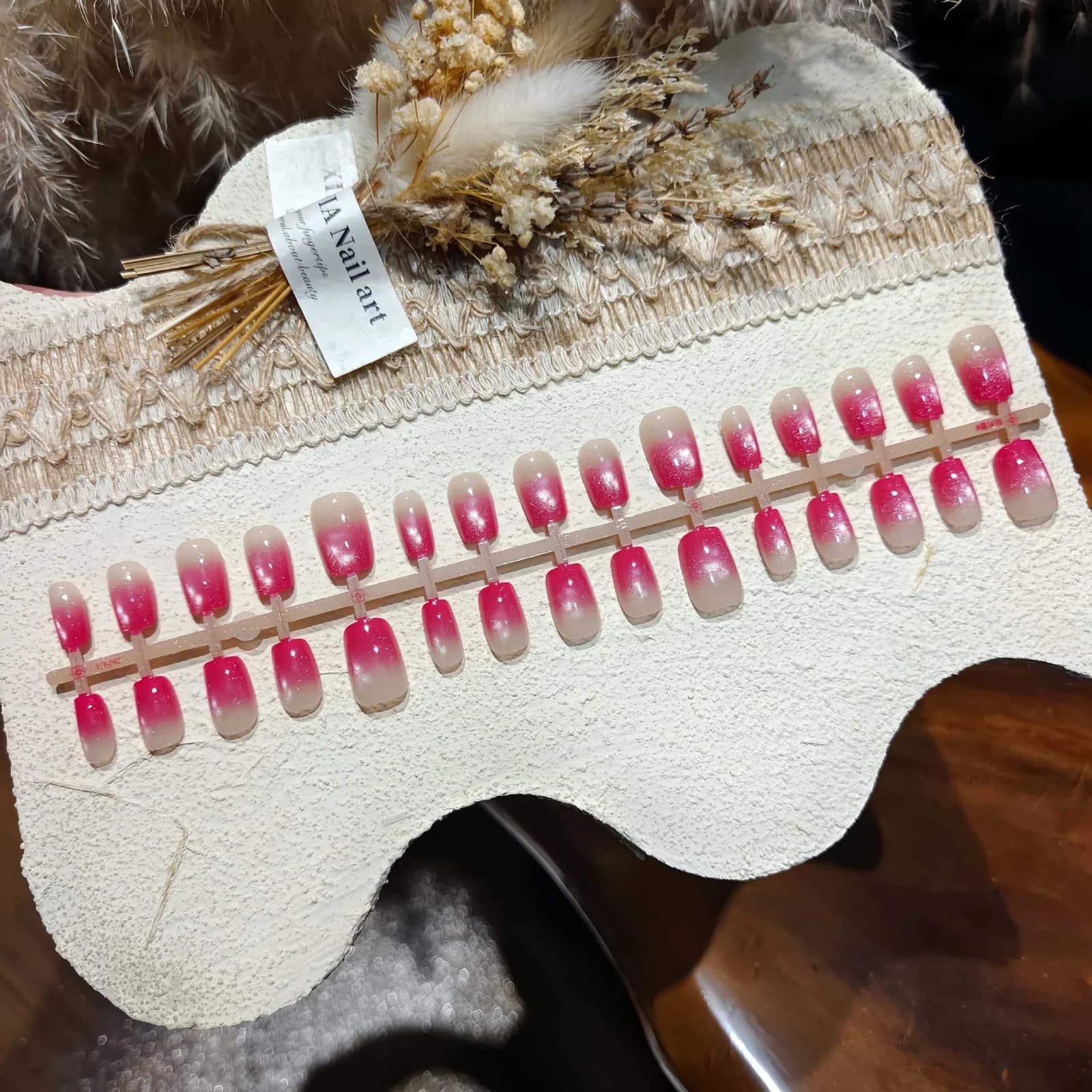 Uñas Postizas Ojo de Gato Degradado Rosa Palo Forma Bailarina Corta