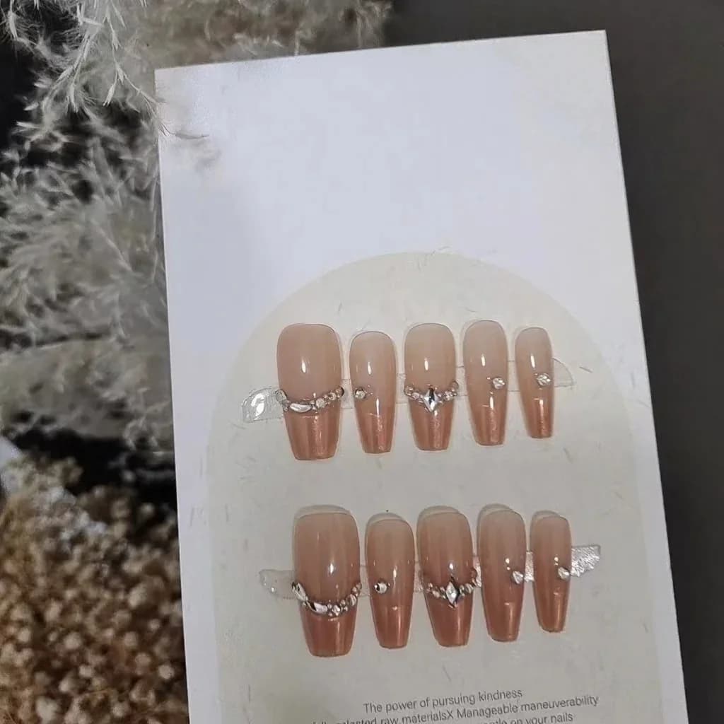Uñas Postizas French con Cristales (10 piezas)