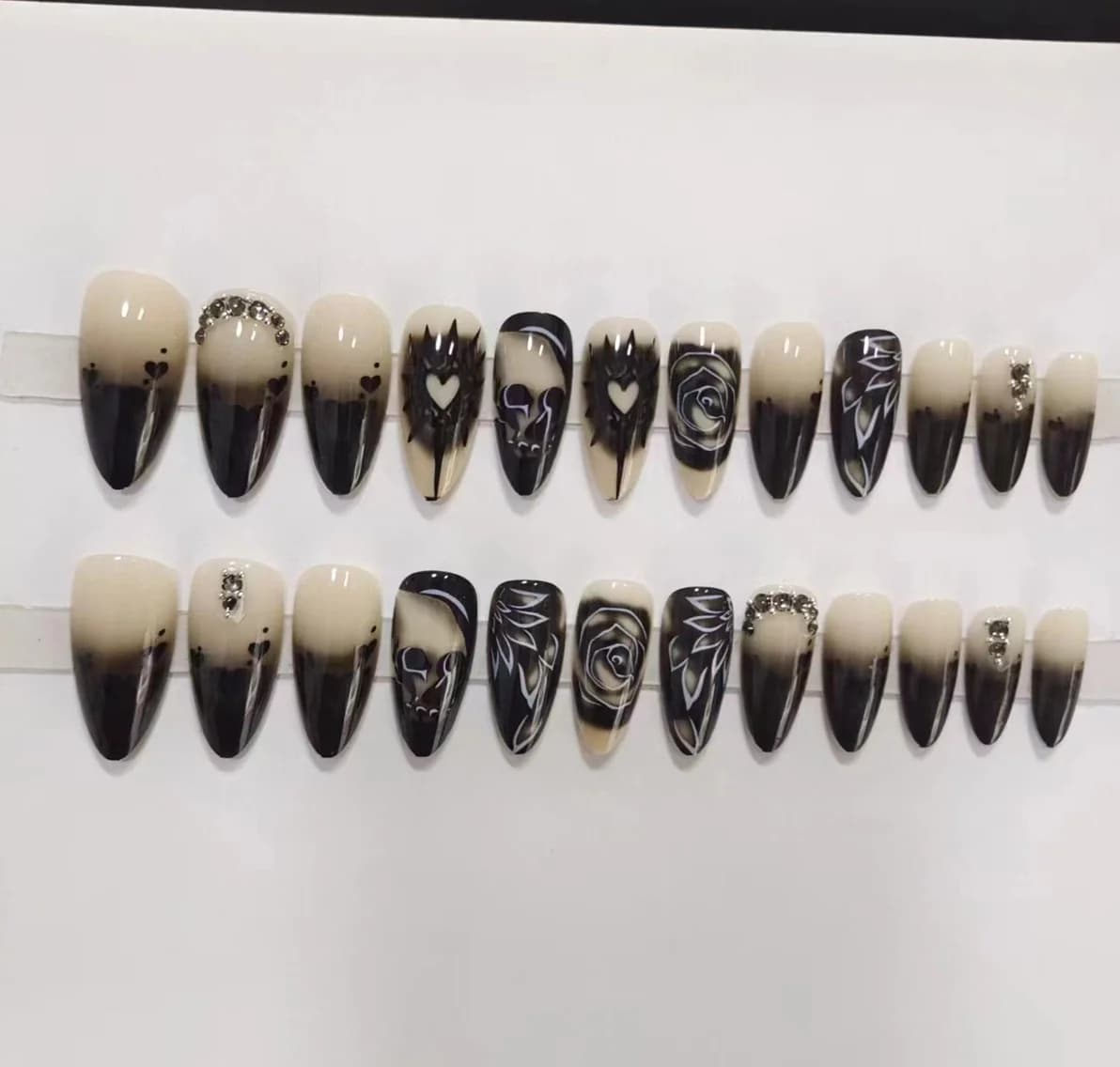 Uñas Postizas Calavera Halloween Largas Puntiagudas Estilo Gótico
