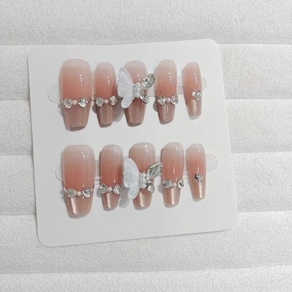 Uñas Postizas Ojo de Gato Alas de Ángel Diseño Mariposa 30 Unidades