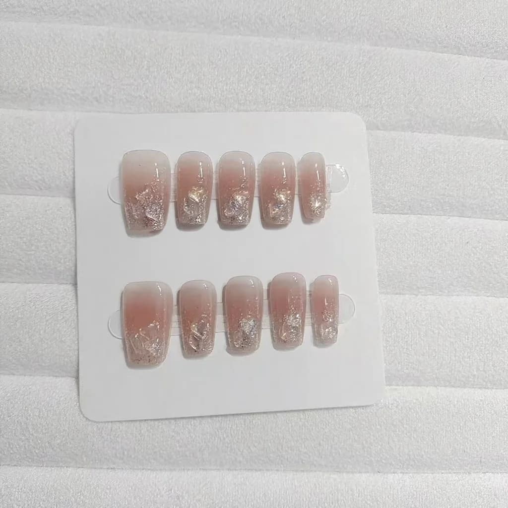 Uñas Postizas con Strass de Corazón Forma Coffin Corta y Media