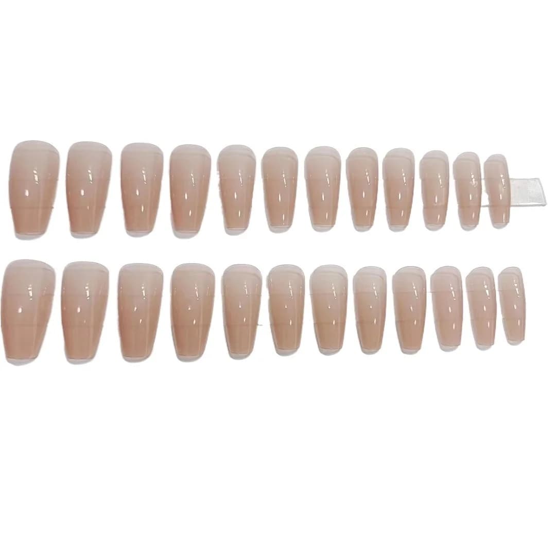 Uñas Postizas Largas Coffin Color Sólido Nude Translúcido Jelly