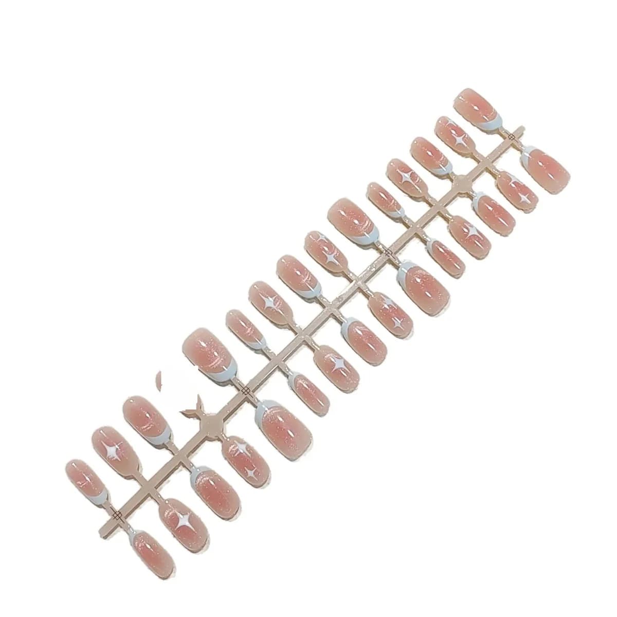 Uñas Postizas Ojo de Gato Ovaladas Cortas Diseño Cielo Estrellado Rosa