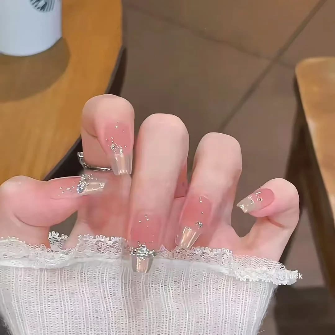 Uñas Postizas French con Cristales (10 piezas)