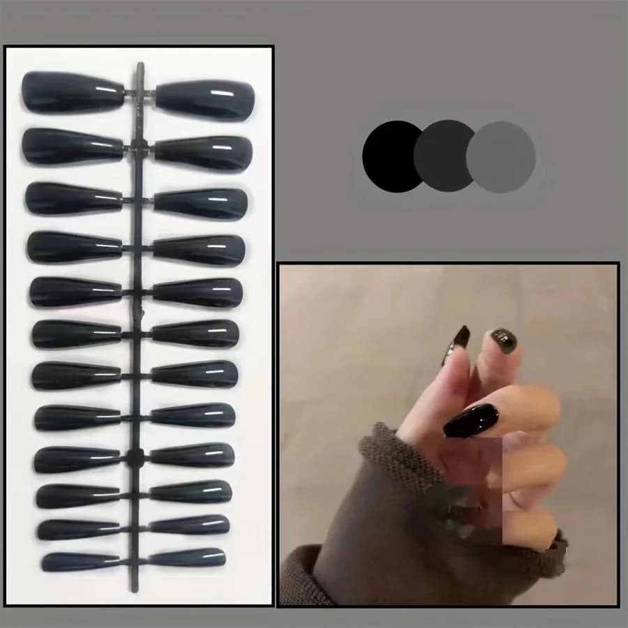 Uñas Postizas Trapecio Brillantes Cortas Color Sólido 24 Piezas en Caja