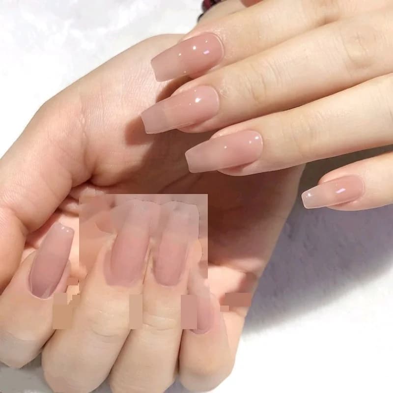 Uñas Postizas Largas Coffin Nude Sólido Translúcido Jelly