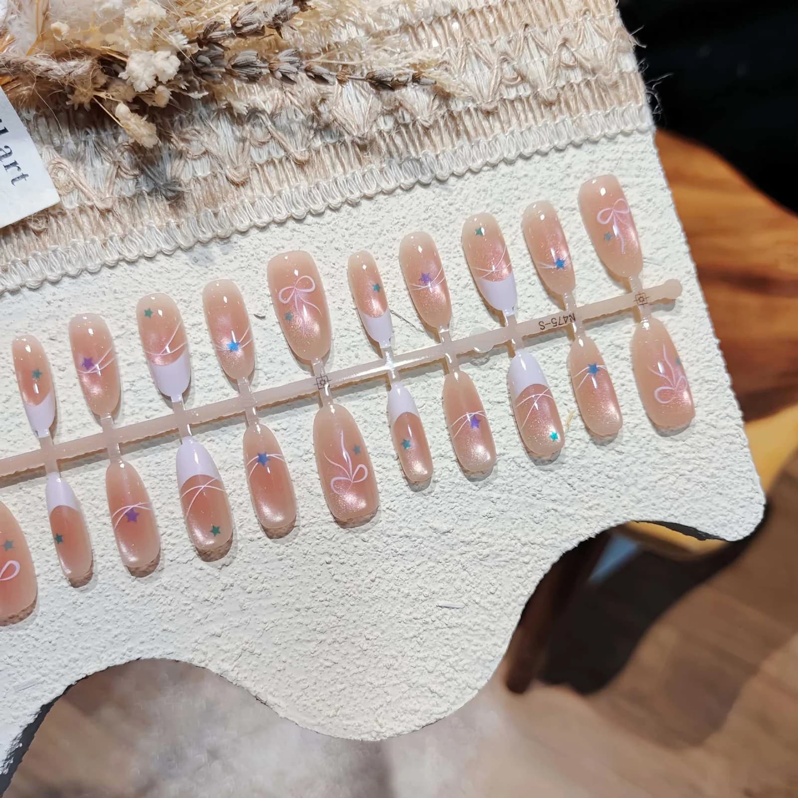 Uñas Postizas Ojo de Gato Rosa Suave, 30 Piezas, Reutilizables