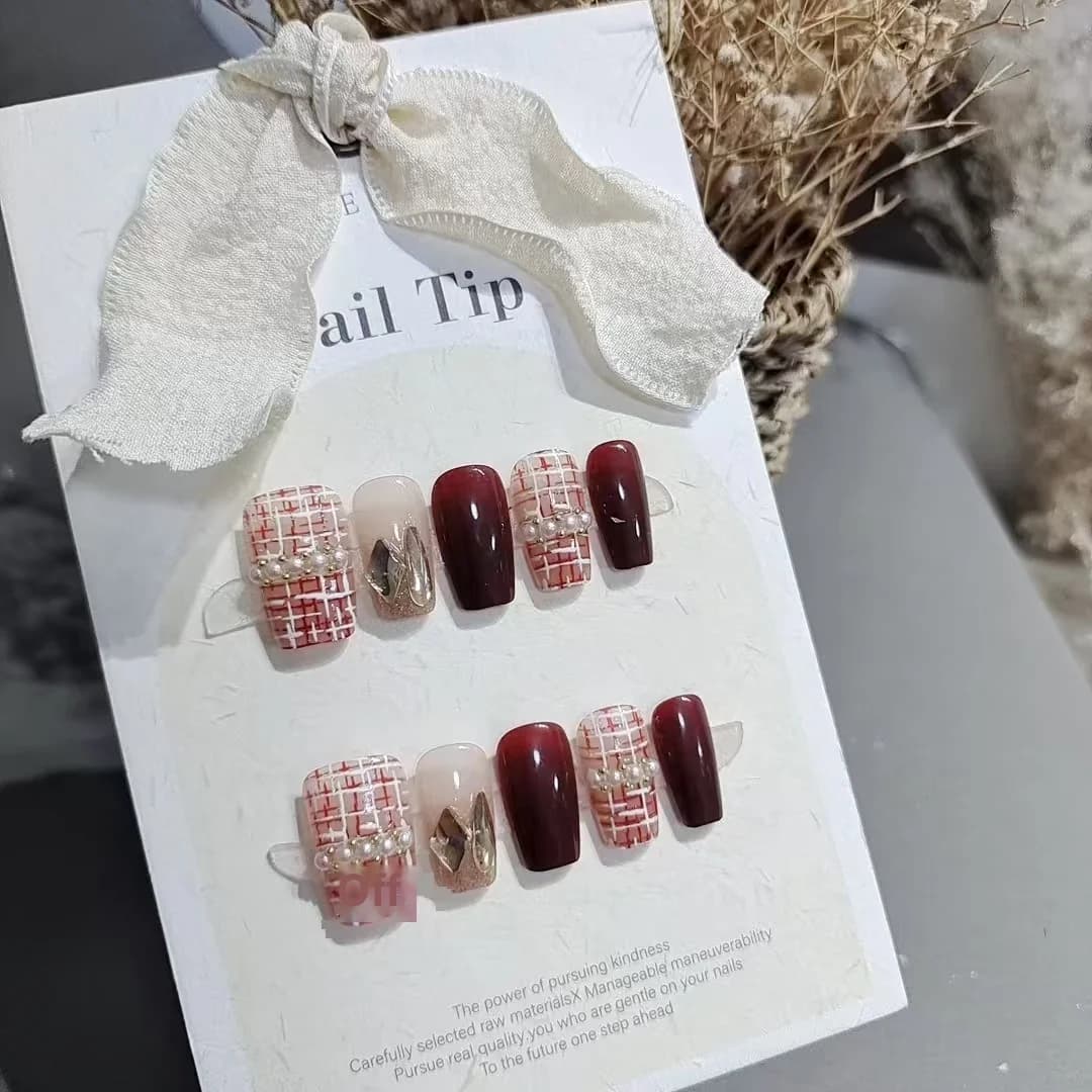 Uñas Postizas Textura Tweed Ojo de Gato Glitter Cuadradas Cortas