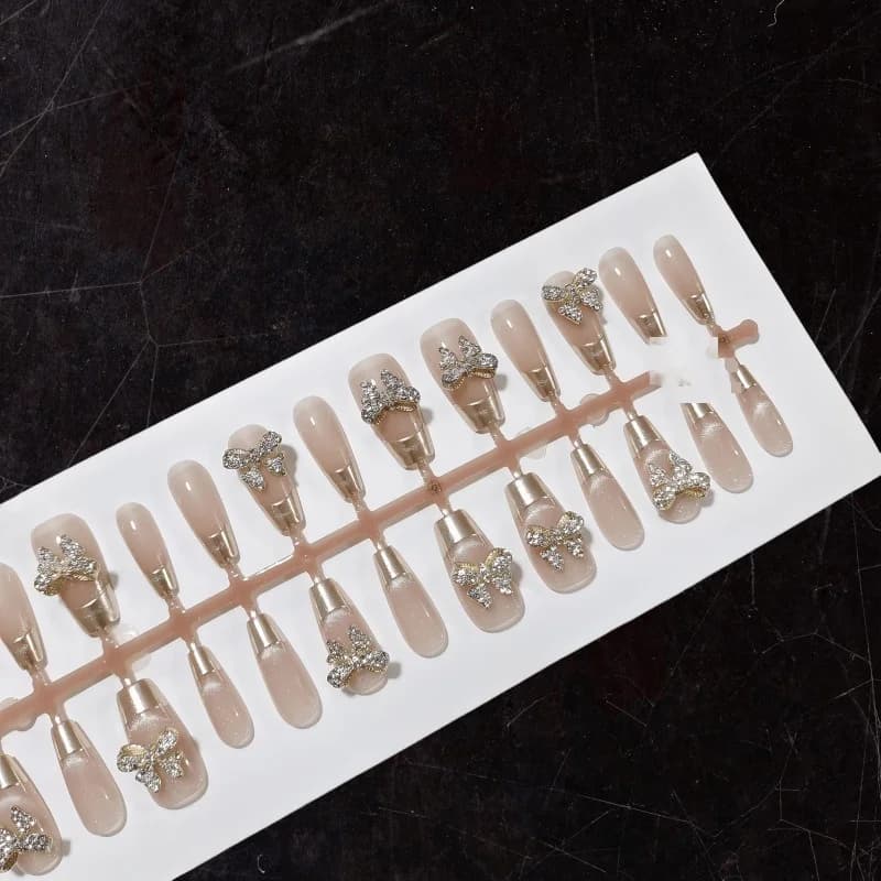 Uñas Postizas Ojo de Gato Mariposa con Acabado Cromado Espejo