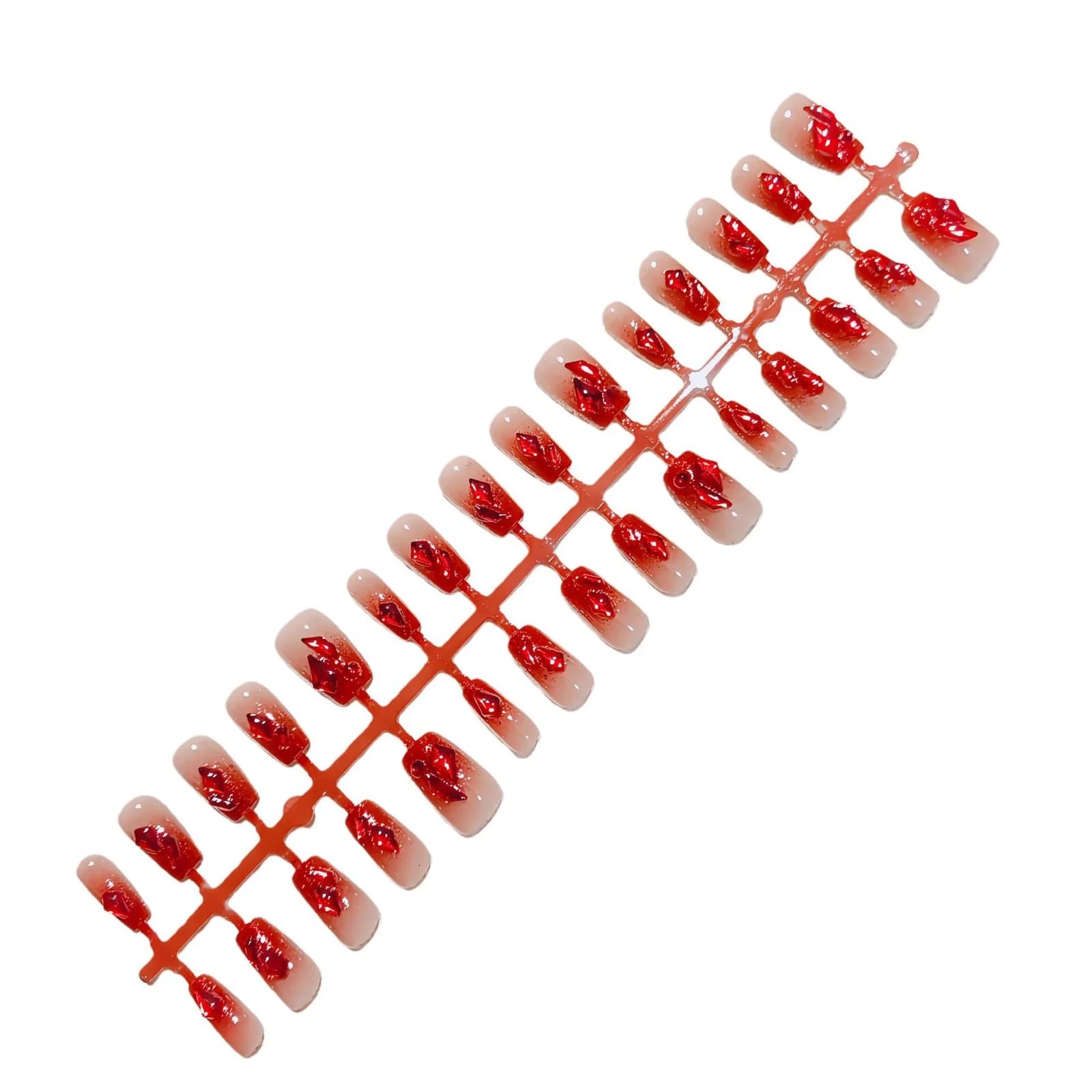Uñas Postizas con Purpurina Degradado Rojo, Forma Ataúd Corta