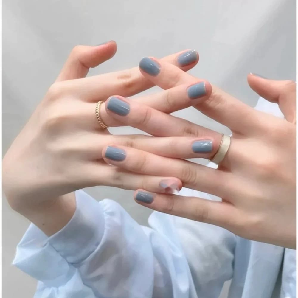 Uñas Postizas Cortas Translúcidas Azules Color Sólido Puntas Falsas
