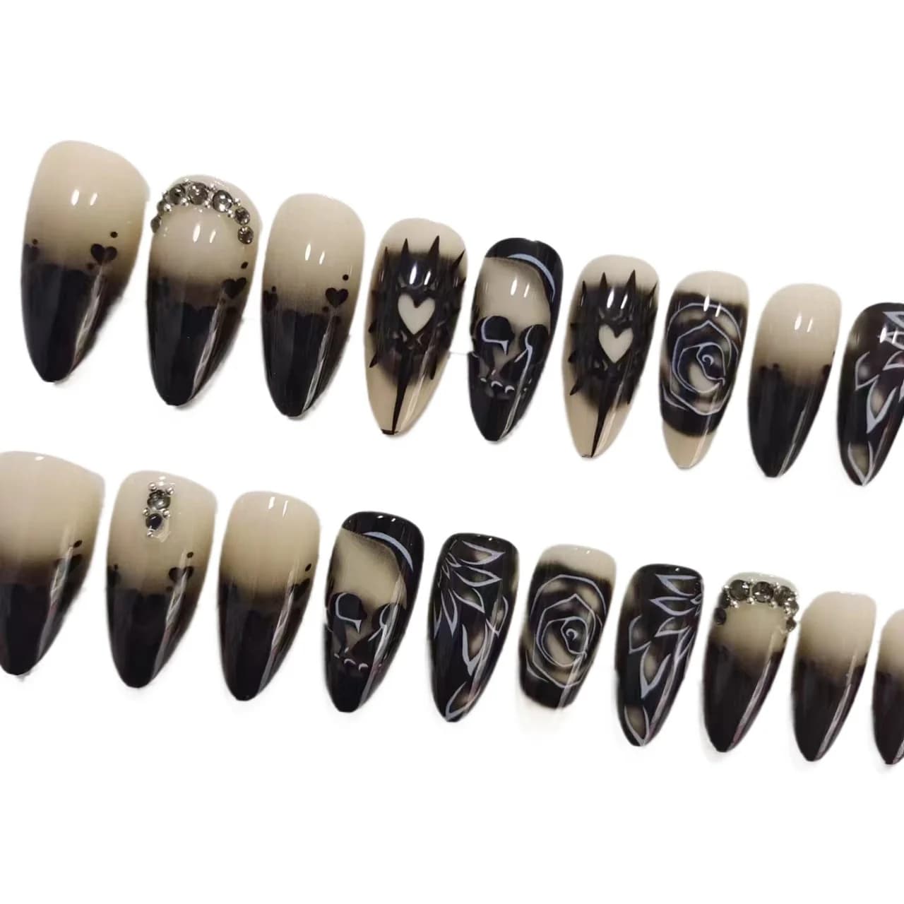 Uñas Postizas Calavera Halloween Largas Puntiagudas Estilo Gótico