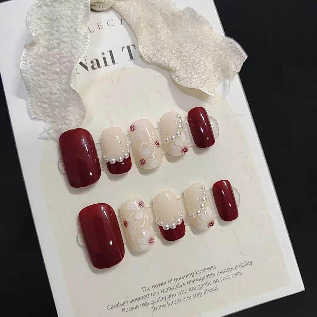 Uñas Postizas Rojas Lolita de Longitud Media Estilo Dulce