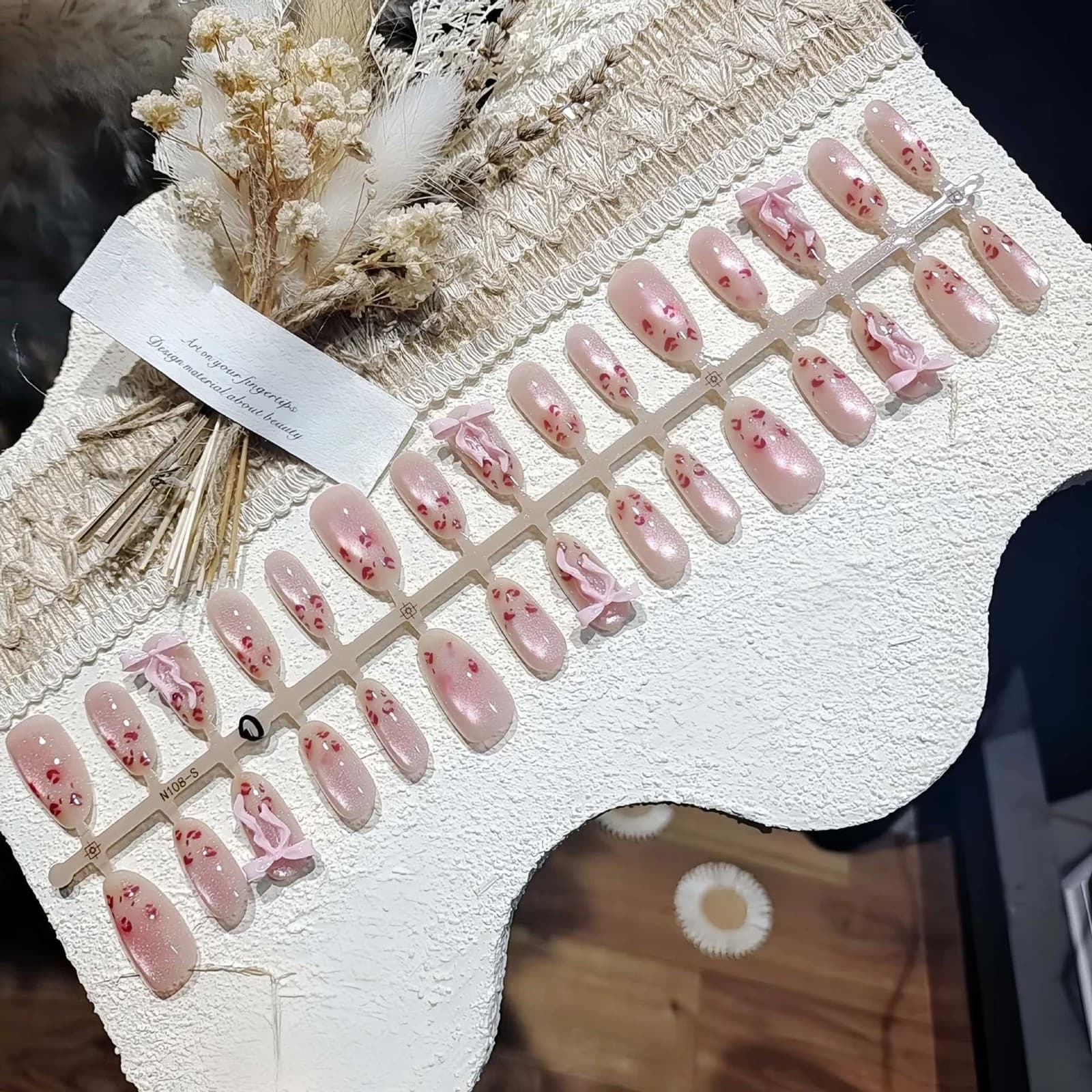 Uñas Postizas Ojo de Gato Leopardo Rosa, Forma Ovalada Mediana