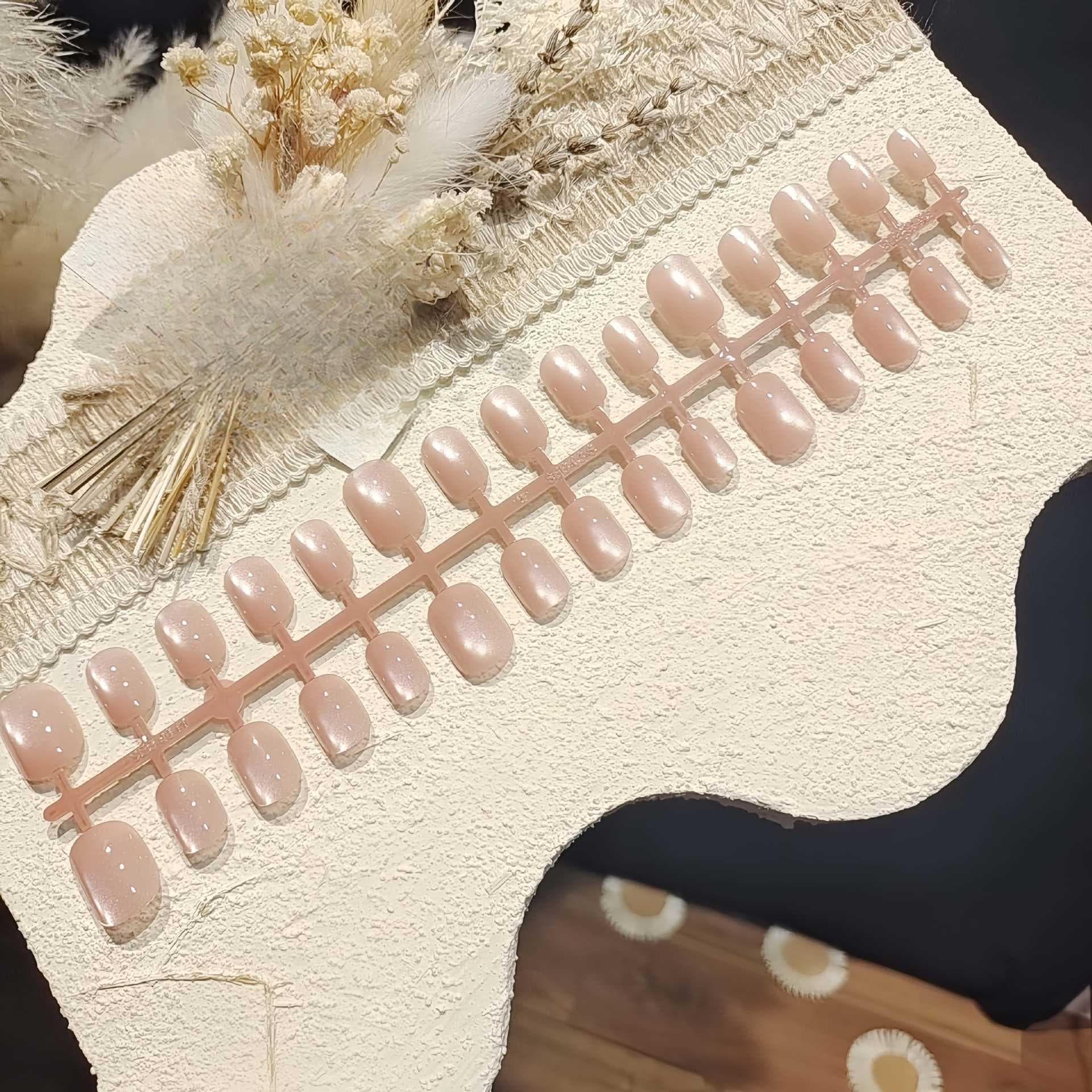 Uñas Postizas Ojo de Gato Rosas con Efecto de Cuentas de Vidrio, Talla Completa